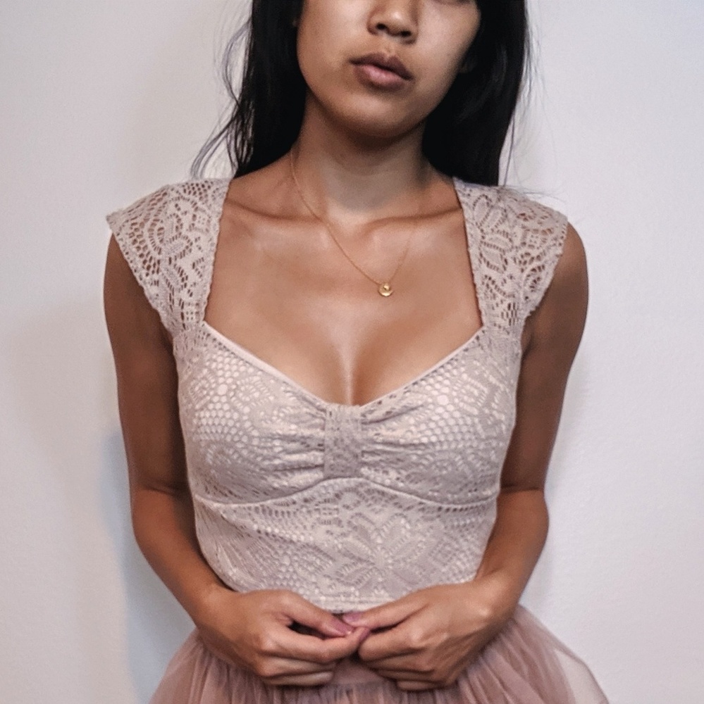 Tan/ nude lace sweetheart neckline crop top